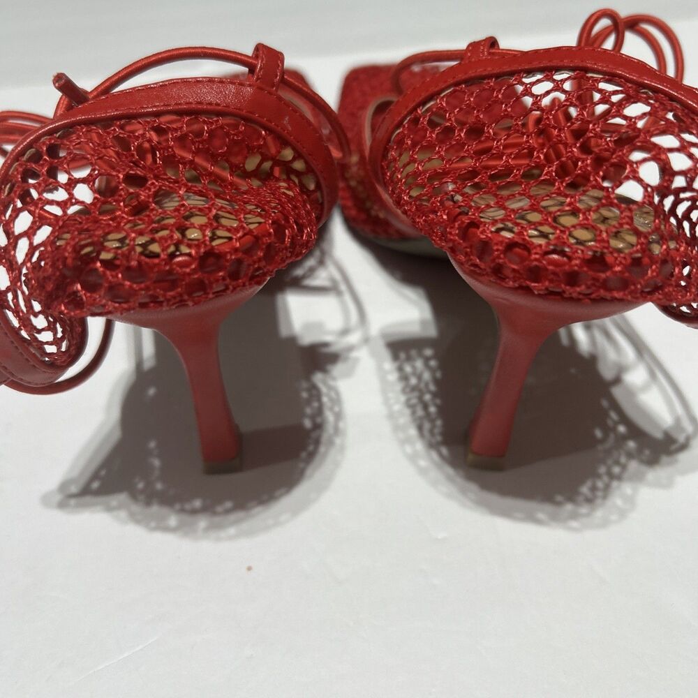 Women's Red Mesh Lace Up Heels Size 10 EU 41 Square Toe Strappy 3" Stiletto - Picture 4 of 8